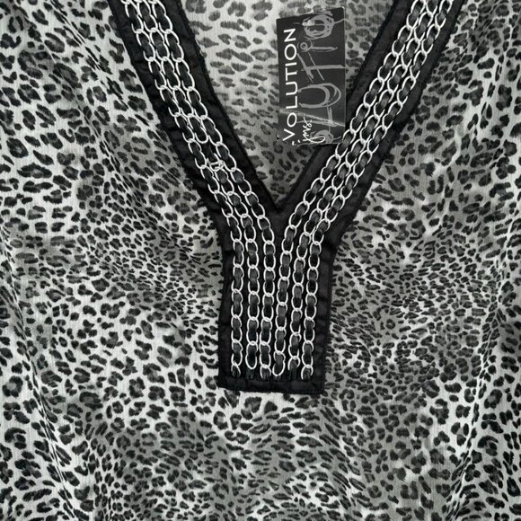 Evolution by JMS Leopard Print Tunic cover up Sheer Women's size 3x plus new - Picture 6 of 13